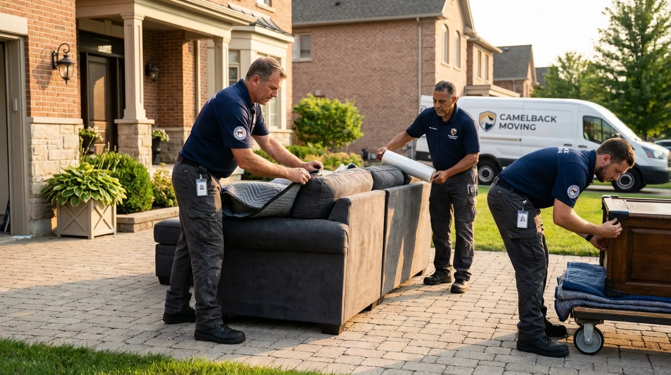 Large estate moving crew wrapping furniture in Brisbane, CA