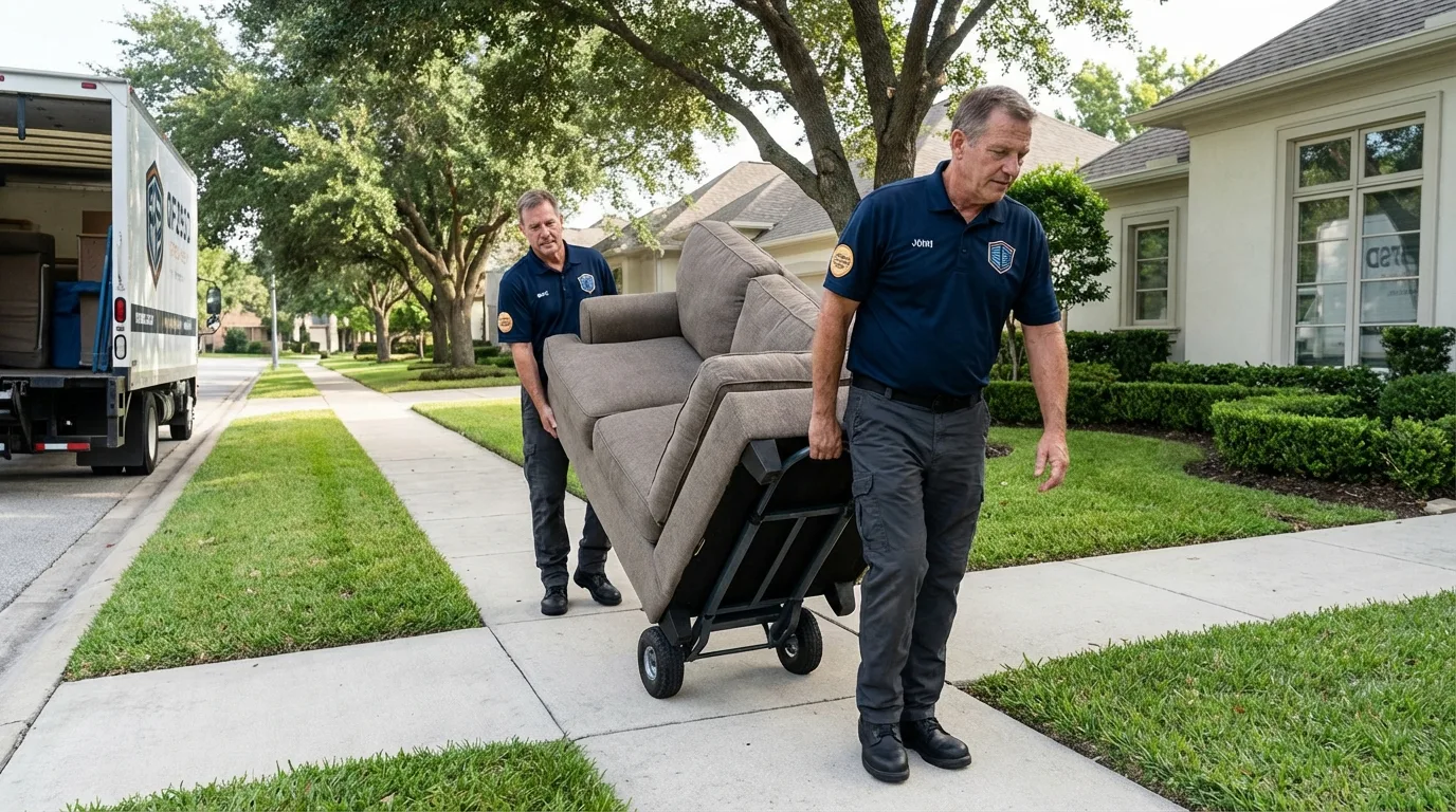 Local residential moving crew loading furniture in Brisbane, CA