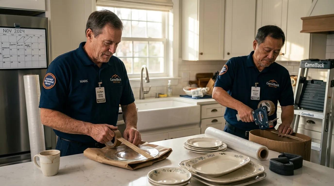 Professional crew packing kitchen dishware in Brisbane, CA